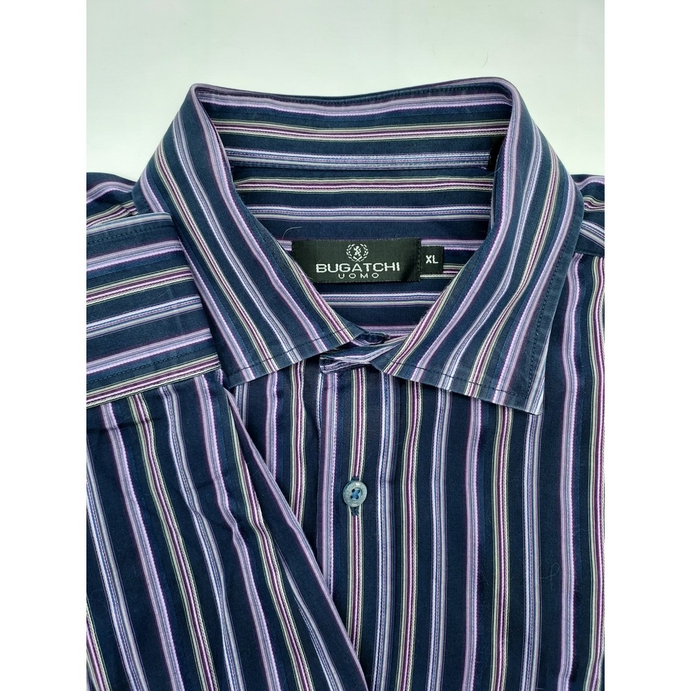 Bugatchi Uomo Striped Dress Shirt Mens XL Extra Large Purple Blue Cotton